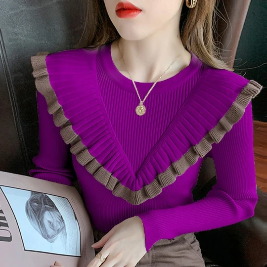 

Purple OL Women Girl Office Lady Pullover Girl Woman Sweater V Neck Knit Tops Tight Women's Sweaters Top Coat Cloth Suéter