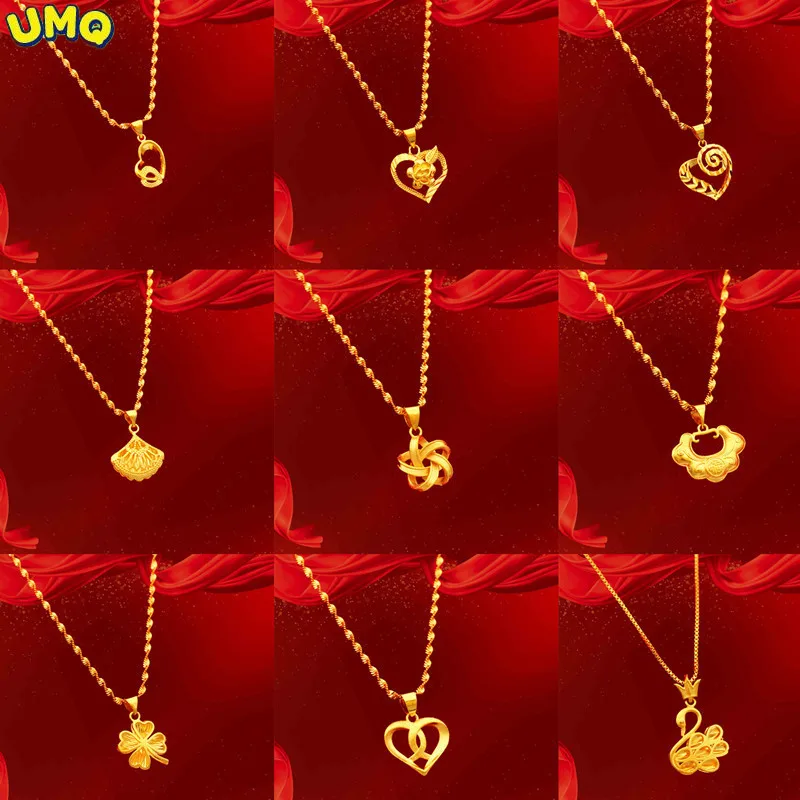 

Женская Золотая цепочка в форме сердца, цепочка из чистого 24-каратного золота 100% пробы, ювелирные изделия желтого цвета 18 карат