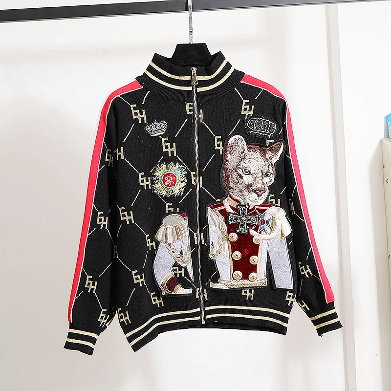 Женский комплект из двух предметов вязаный жакет с вышивкой и повседневные брюки