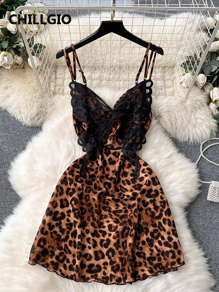CHILLGIO женское сексуальное леопардовое платье на бретельках Летняя мини Пижама