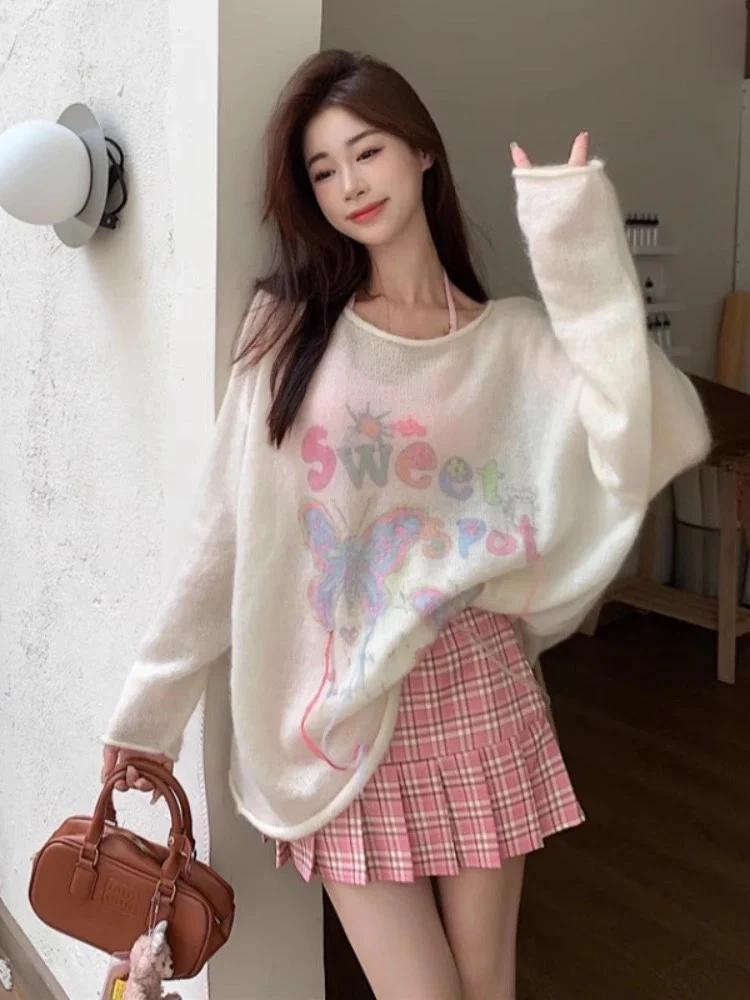 Романтический мягкий клейкий нежный мохеровый свитер для женщин 2024 ранняя осень