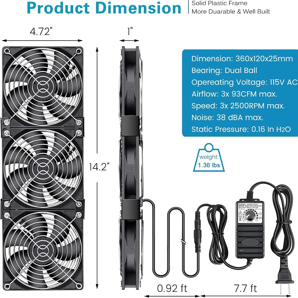 Вентилятор охлаждения 3000 об/мин с контроллером 120 мм 12 см В 220