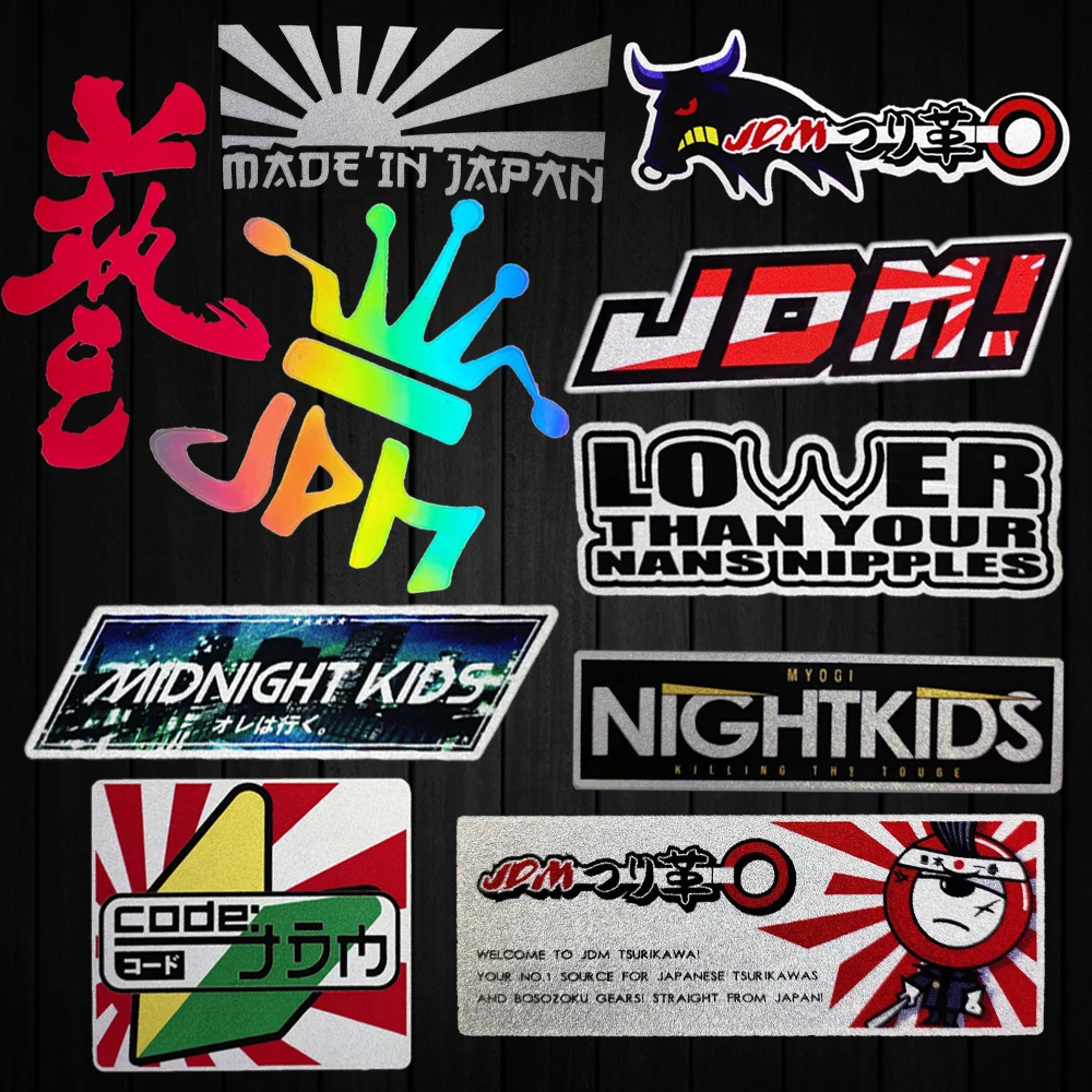 

JDM Reflective Personality Motorcycle Car Sticker Decals Waterproof Decoration Bumper Helmet Car Body For Audi Ford Honda YAMAHA