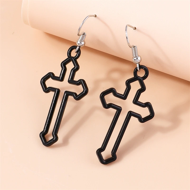

Punk Black Cross Drop Earrings for Women Gothic Metal Cross Dangle Hook Earrings Girls Party Holiday Jewelry Gifts