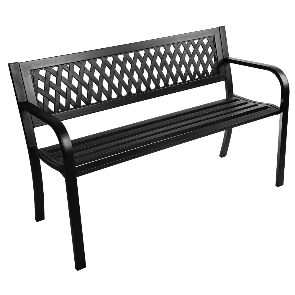 

Outdoor Bench Steel Garden Patio Porch Furniture for Lawn Backyard Park Deck with Backrest