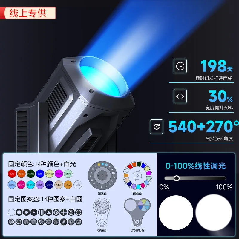 Фото Сценический прожектор Jiechuang Stage 380W Beam Light Bar, светодиодный прожектор для свадеб, с компьютерным управлением, вращающаяся голова, быстродействующий свет, сценическое осветительное оборудование №3