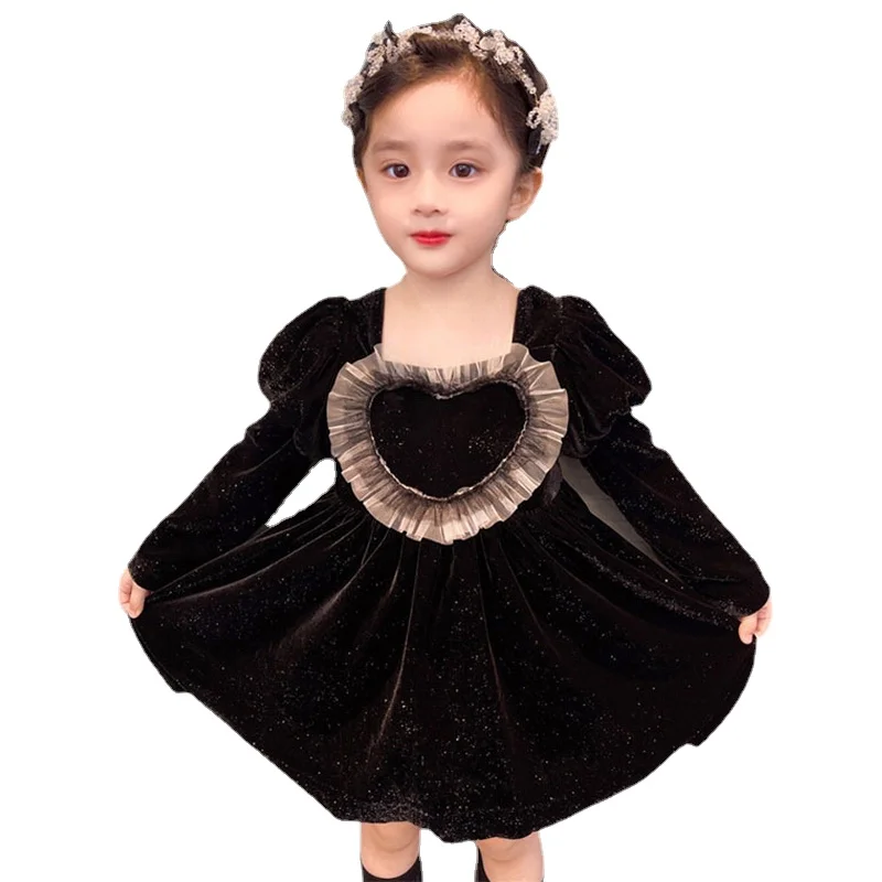 

New Girls Dress Gold Velvet Love Princess Dresses For girls Children'S Costumes Winter Long-Sleeve New Year Christmas Dresses