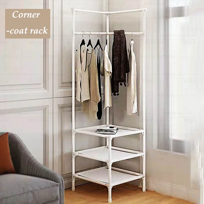 Simple Coat Rack Corner Drying Rack DIY Floor Bedroom Wardrobe Easy Assembled Clothes Storage Shelf home Clothing Hanger