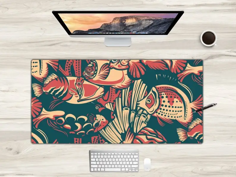

Desk Mat Japanese, Art Wide Desk Pad, Retro Large Mouse Pad, Desk Accessories , Nautical Gamer Mat, Minimalist XXL Mousepad