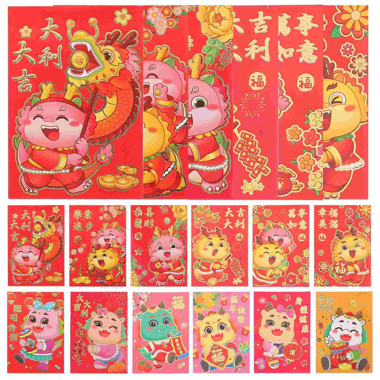 

36 Pcs Red Envelopes Chinese The Year Dragon Style Packet Luck Money Bag New Gifts Spring Festival Hundred Yuan