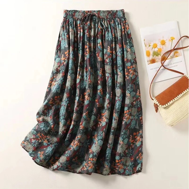 Женская юбка-миди с цветочным принтом