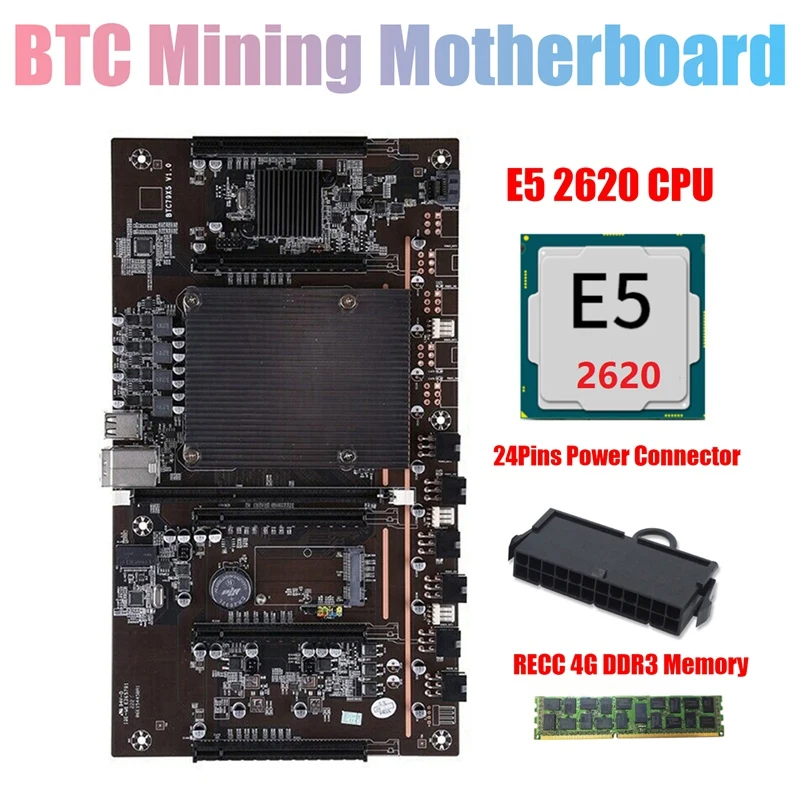 

X79 H61 BTC Miner Motherboard With E5 2620 CPU+RECC 4G DDR3 Ram+24Pins Connector Support 3060 3070 3080 GPU