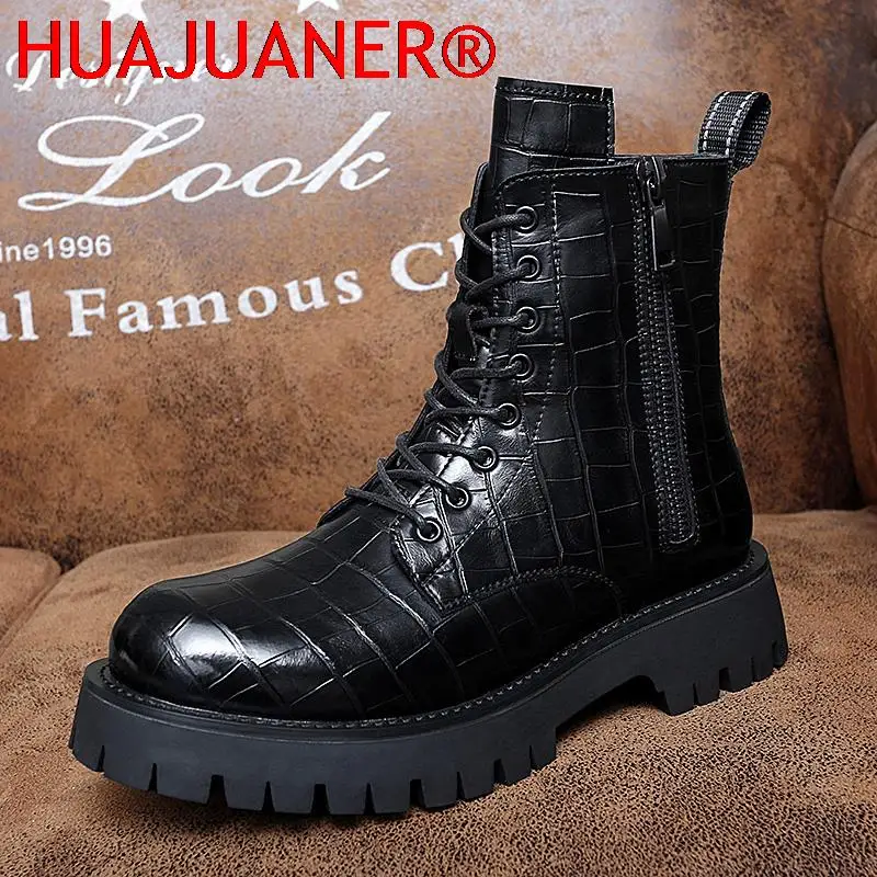 

Warm Men Winter Thick Bottom Lace-Up Motorcycle Boots Man Genuine Leather Trending Biker Shoes Snow Non Slip Cowboy Botas Male