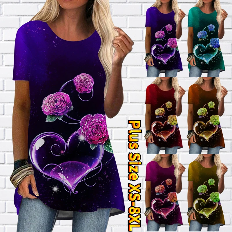 

2022 Summer Fashion Flower Printed T-shirt Women's Daily Street Comfortable Temperament Jacket Elegant Oversized Pullover Size