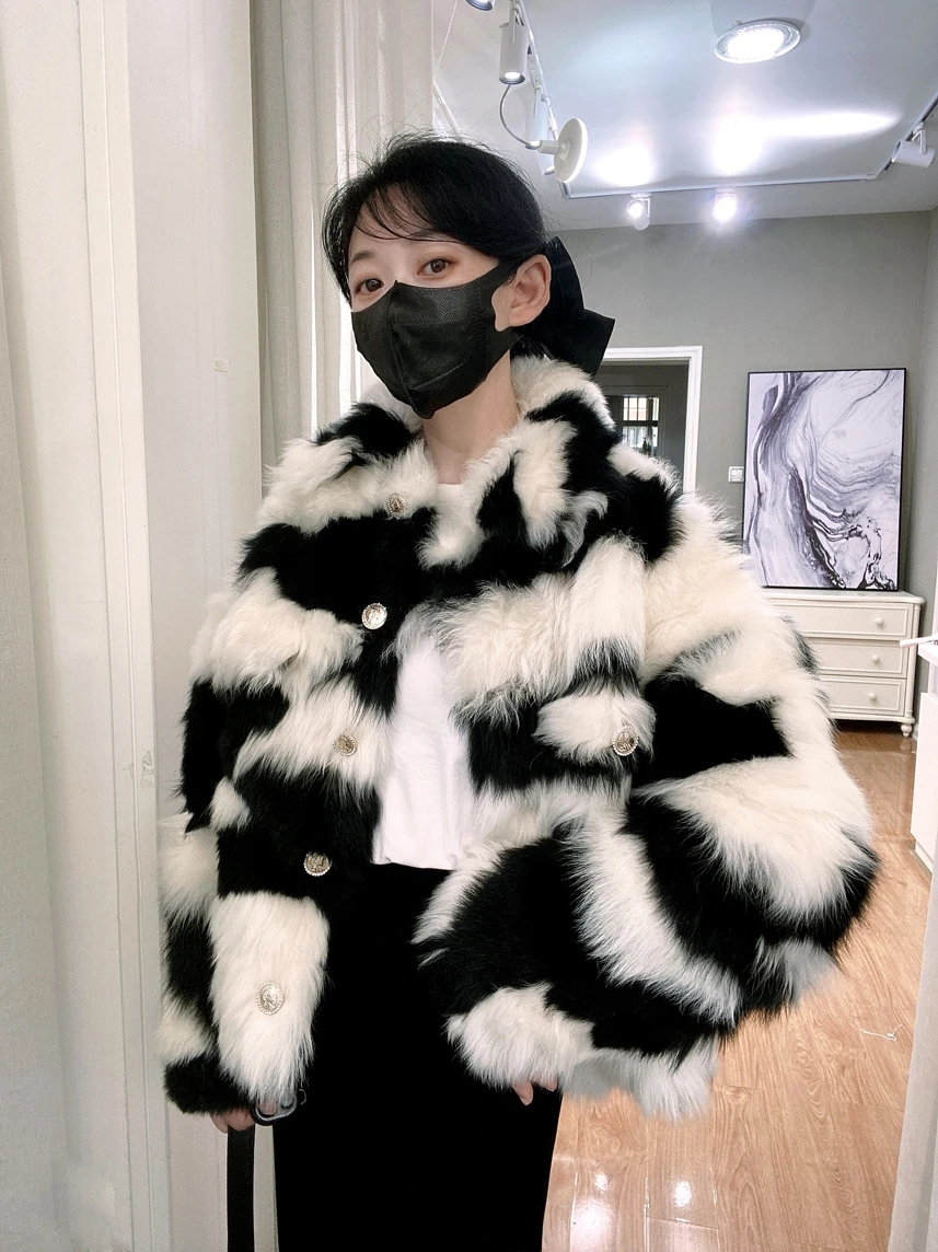 Environmental Protection Faux Fur Coat Female New Short Autumn and Winter Black White Toka All-Match Casual Fox Fur Plush Jacket