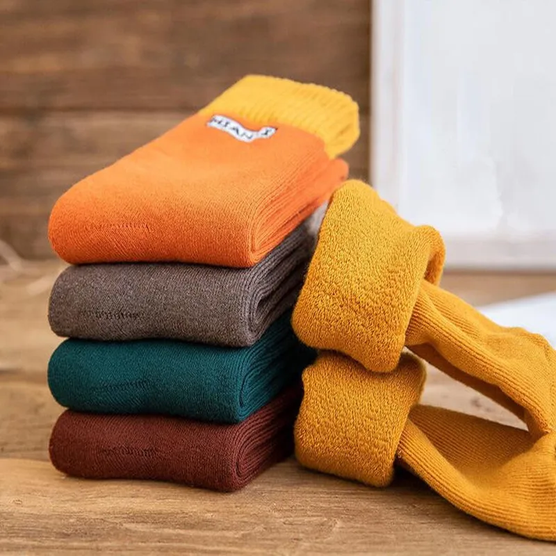 5pair Woman Girl Terry Socks Thick Organic Cotton Solid Winter Harajuku Anti-Bacterial Breathable Warm Knit Thermal Short Socks