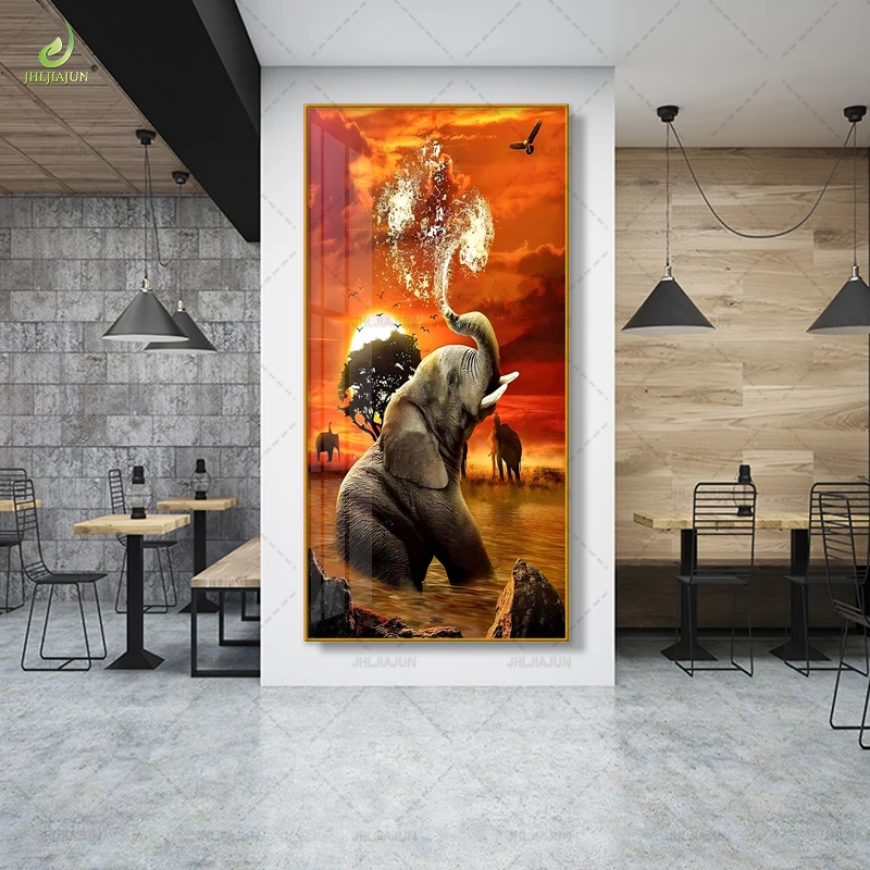 Современный фон с рисунком животного слона золотая рамка хрустальная фарфоровая