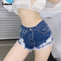 ladiguard 2022 sexy ripped denim shorts women casual shredded short jeans high cut ladies vintage button fly summer hotpants