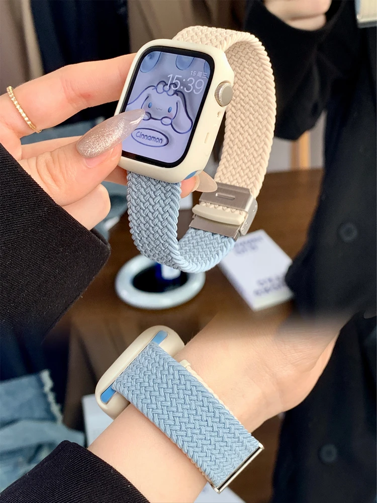 

Strap For Apple Watch Band 44mm 40 45 41 42 38mm 49mm Elastic braided Contrasting Colors Bracelet iWatch Series 8 Ultra 7 se 3 6
