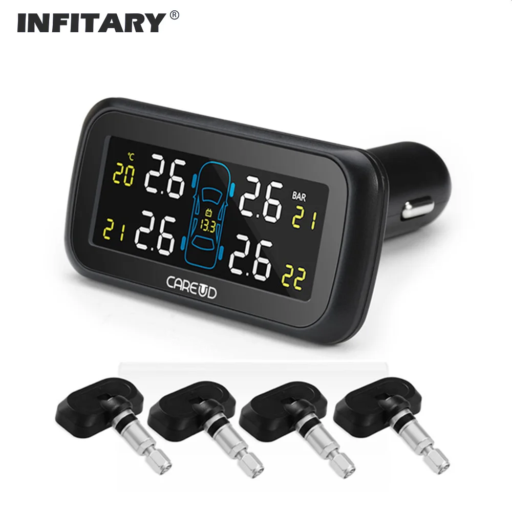 

Car TPMS Tire Pressure Monitoring System LCD Display U903 Auto Monitor with 4 Sensor Internal Cigarette Lighter Socket Clearance