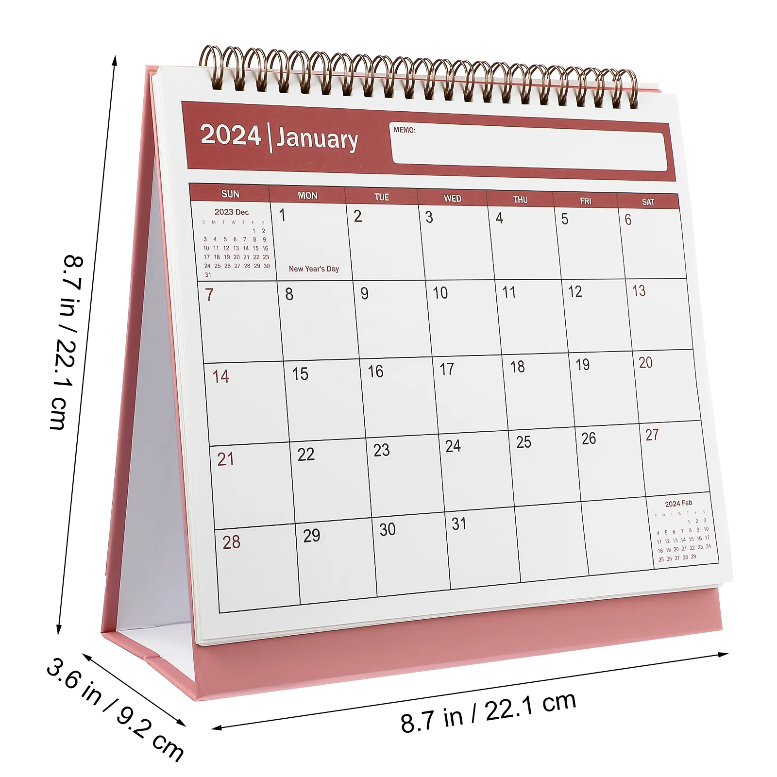 Kalendarz biurkowy Planer miesięczny z przypomnieniem o świątecznym January 2024-June 2025 (różowy)