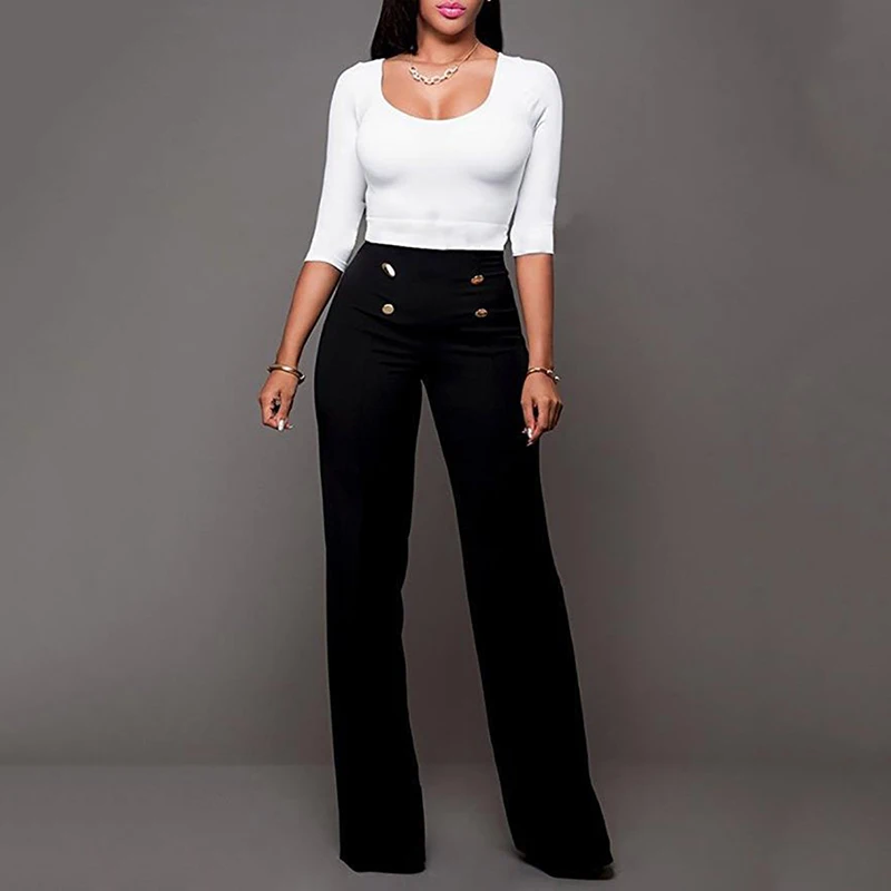 

Women Casual Harem Long Pants High Waist Elastic High Waist Cropped Length Ol Trousers Solid Black White Wine Red