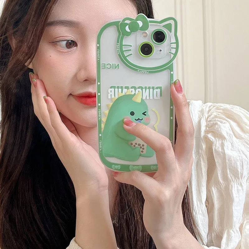 

Cute Dinosaur Hello Kitty Creative Lens Phone Cases For IPhone 13 12 11 Pro Max XR XS MAX X Y2k Girl Anti-drop Soft TPU Cover