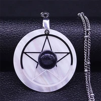 witchcraft pentagram natural stone shell stainless steel necklace silver color necklaces jewelry bijoux femme nxs08