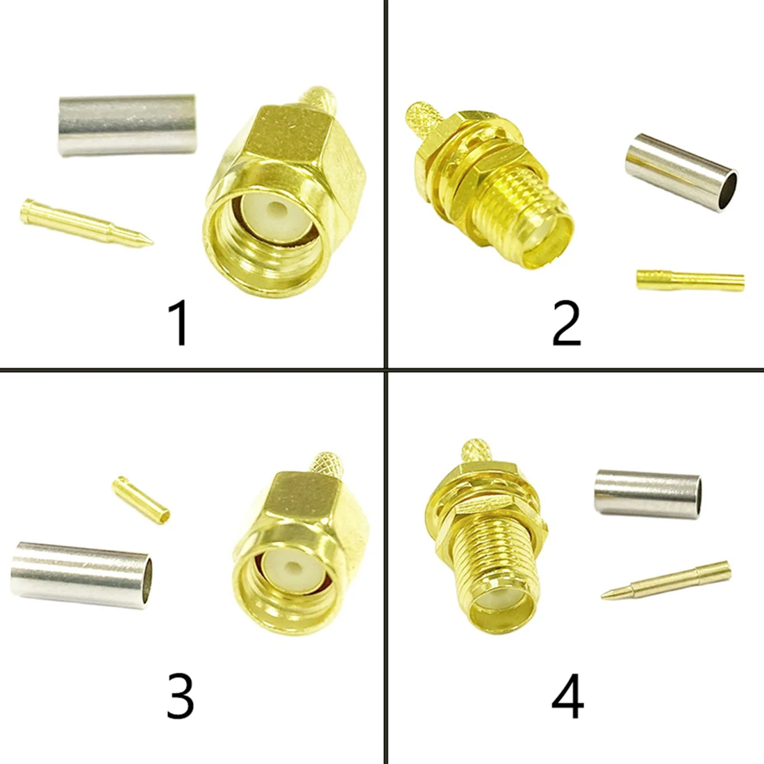 New 1- 10PCS SMA  Male Plug Female Jack /RP RF Coax Connector Crimp For LMR100 RG174 RG316 Cable Straight Goldplated Adapter