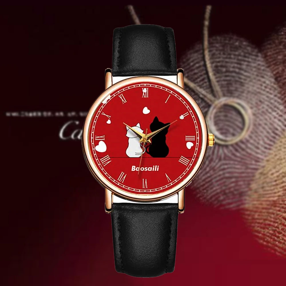 

Watches Women New Fashion Ladies Lovely Cat Wristwatch Leather Watchband Quartz Clock Hot Gift for Girlfriend Montre Femme