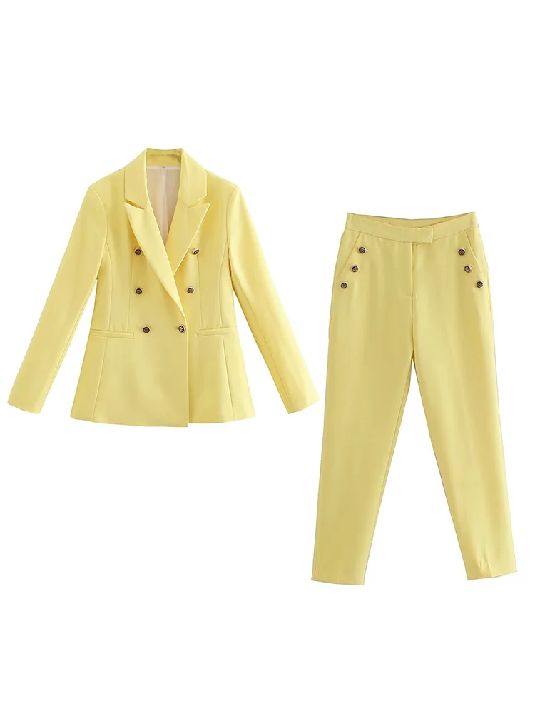 

ZAA Fall 2022 New Women's Fashion Retro Casual Lapel Double-breasted Pocket Chic Elegant Slim Office Long-sleeved Suit Jacket