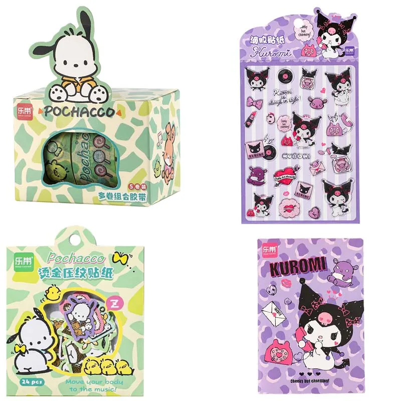 

Sanrio Kawaii My Melody Kuromi Cinnamoroll Pochacco Diy Sticker Children Cartoon Tape Handbook Student School Supplies Gift