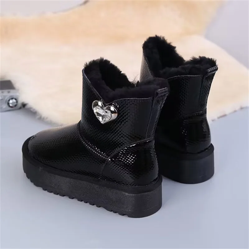 

Silver diamond-studded casual thick-soled waterproof platform fur all-in-one boots all-sized women 36-41