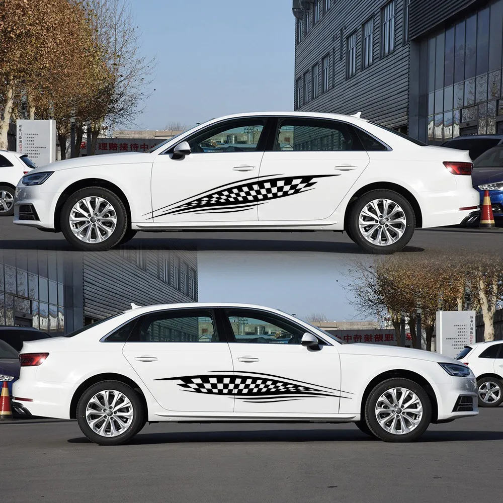 

2PCS New Motorsport Grid Totem DIY Car Stickers Sports Stripe Adornment Stylish Racing Side Vinyl Decals Car Accessories