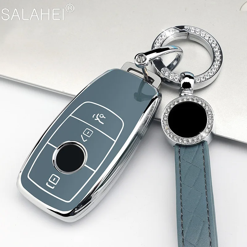 

New Soft TPU Silver Edge Car Key Case Cover Keyring Shell Buckle For Mercedes Benz AMG E Class W213/C W205 2018 Accessories