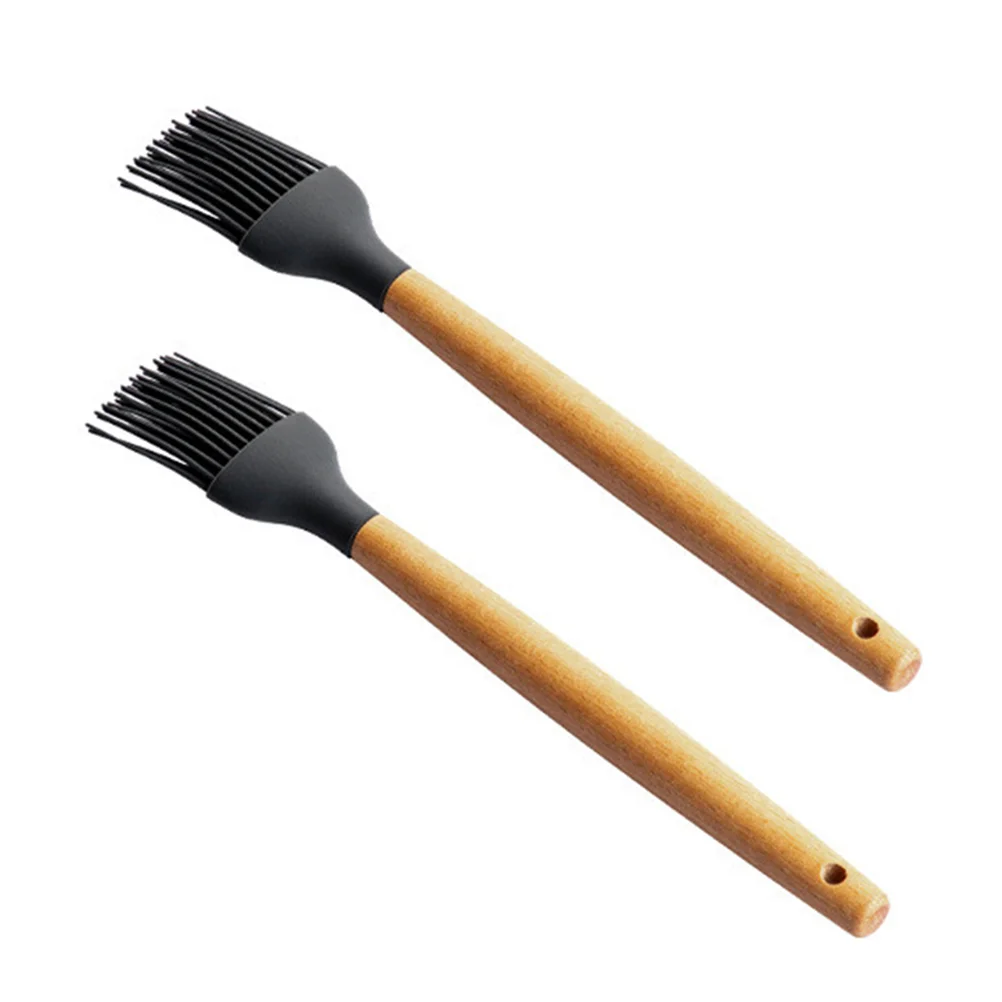 

2 Pcs Baking Oil Brushes Wooden Handle Barbecue Brush Practical BBQ Oil Brushes