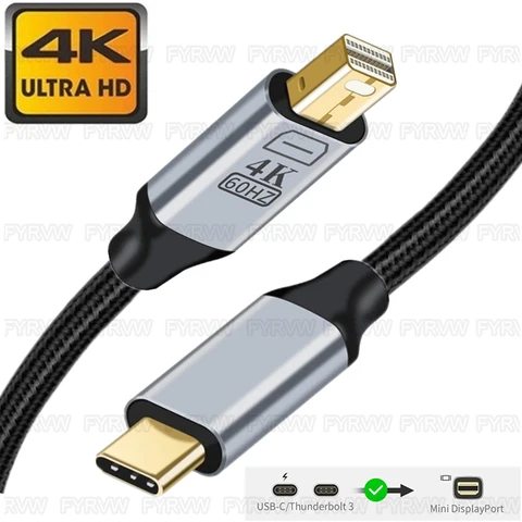 Кабель USB C — MiNi DP 4K при 60 Гц Thunderbolt 3 — Mini DisplayPort для MacBook Pro 2022-2016 Type C Surface iMac Mini Display Port