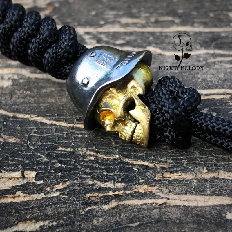 Nocturne Studio 925 Silver Brass Handmade EDC Parachute Cord Hand Strap Necklace Head Pendant