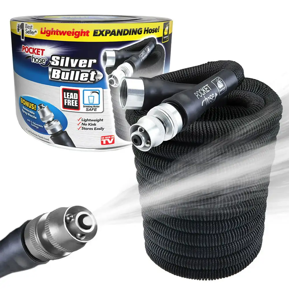 

Original Silver Water Hose by - Expandable Garden Hose That Grows with Lead-Free Aluminum Connectors - Safe Drinking Water Hos