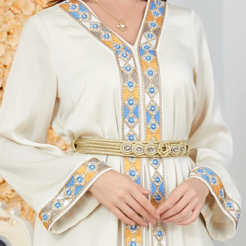 Morocco Party Dress Muslim Women Abaya Embroidery Split Kaftan Turkey Arab Long Robe Vestidos Dubai 2 Piece Set Maxi Dresses