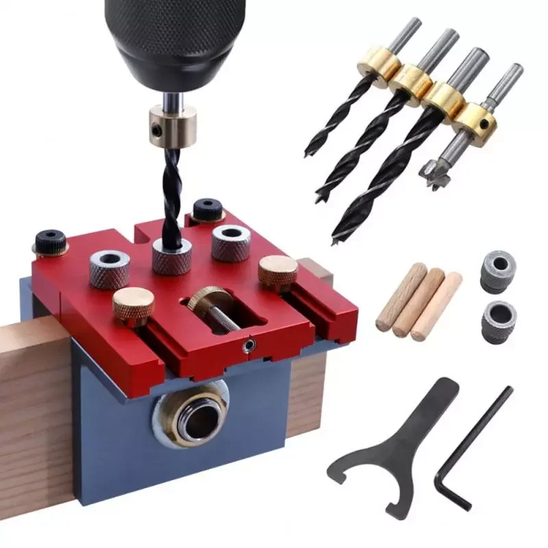 

in 1 Woodworking Doweling Jig With 6/8/10/15mm Drill Bit For Adjustable Drilling Guide Locator Puncher Tools