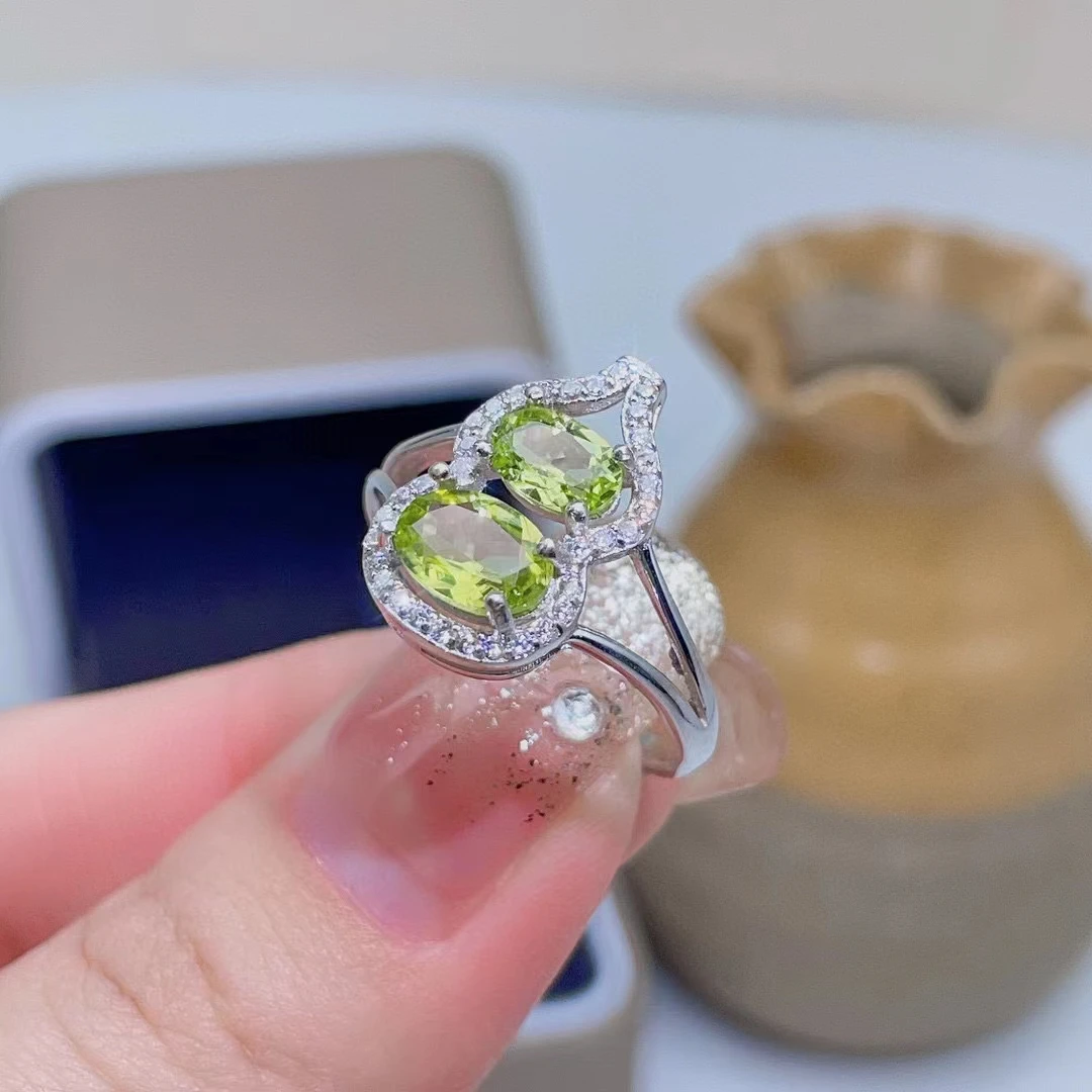 

2022 New Olive Green Peridot Ring Real 925 Silver Women Ring Natural Gem Real 925 Silver