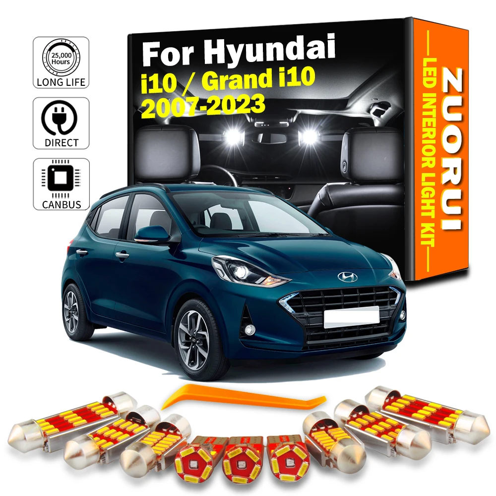 

ZUORUI 9Pcs LED Interior Map Dome Light Kit For Hyundai i10 Grand i10 N Line 2007 - 2017 2018 2019 2020 2021 2022 2023 Canbus