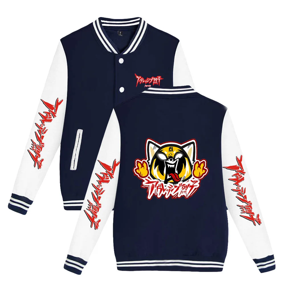 

New Aggretsuko Jacket Baseball Uniform Unisex Sweatshirt Women Men's Tracksuit Harajuku Streetwear 2022 American Cartoon Clothes