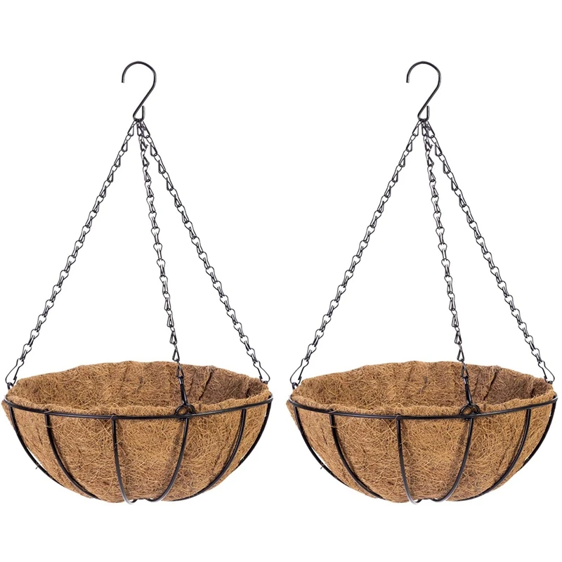 

Металлическая подвесная корзина для растений с подкладкой из КОЙРА, круглая проволочная подвесная корзина для растений с цепочкой, декорат...