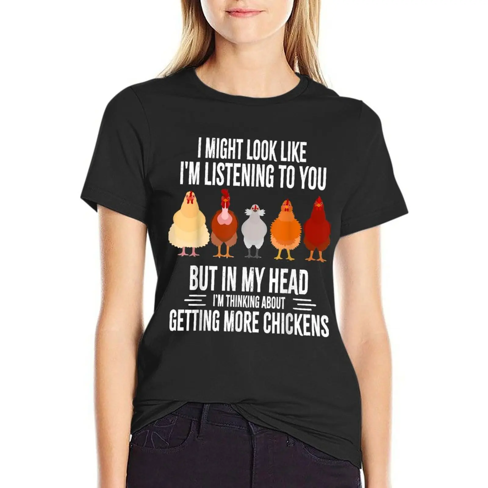 Я могу выглядеть как будто я слушаю тебя цыплята фермера забавная футболка