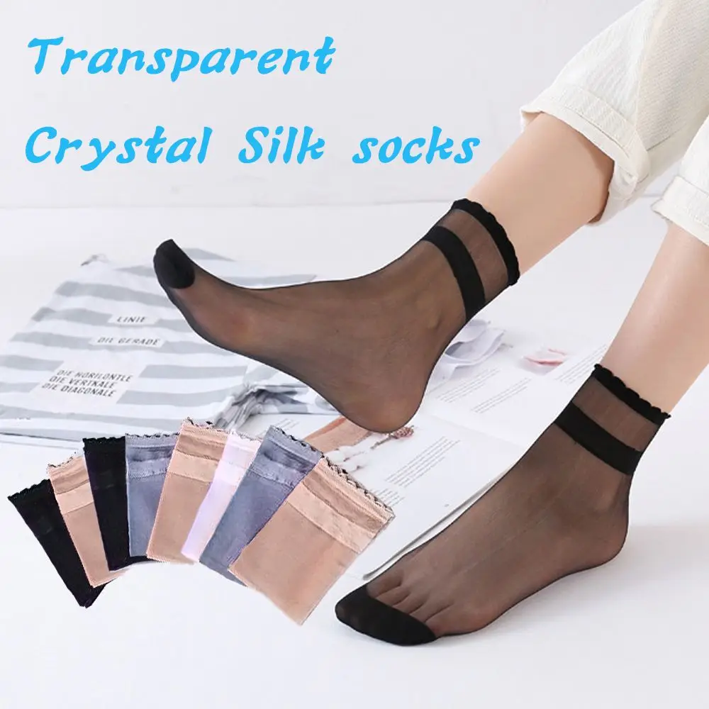 

Summer 5 Pairs Glass Silk Girls Women Lace Ankle Socks Socks Crystal Silk