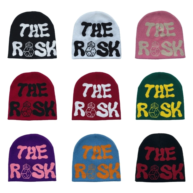 

Knitted Beanie Hat for Students Adult Windproof Foldable Winter Hat Handmade Embroidery Letter Keep Warm Cycling Hat