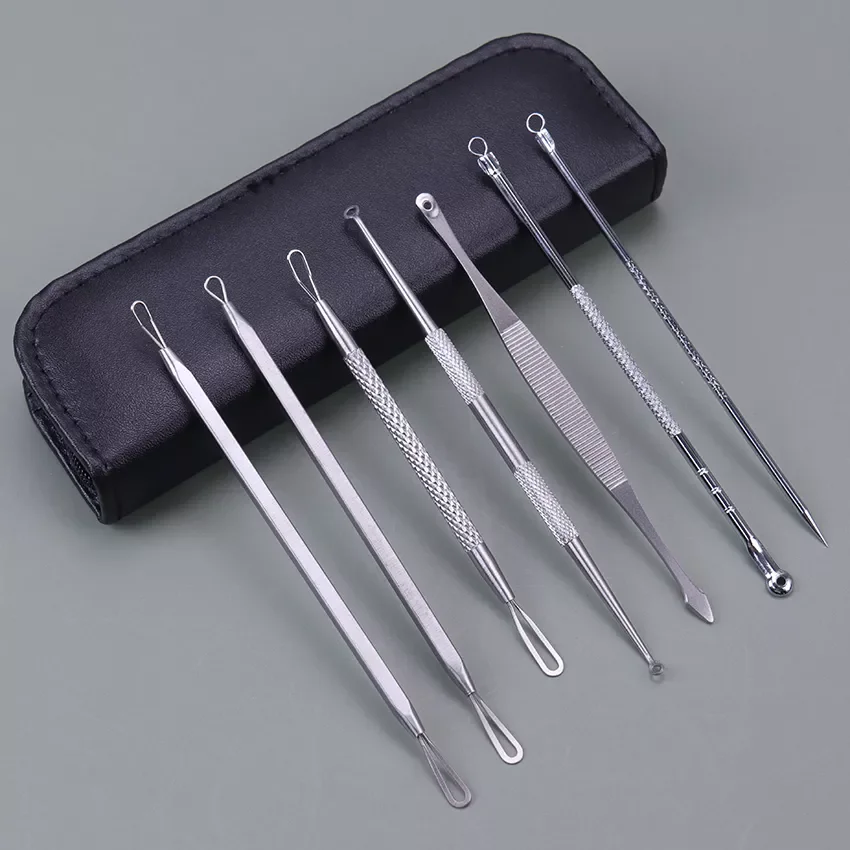 

NEW2023 7PCS/1Set Stainless Steel Extractor Blackhead Remover Needles Acne Pimple Blemish Treatments Face Skin Care Beauty Tools