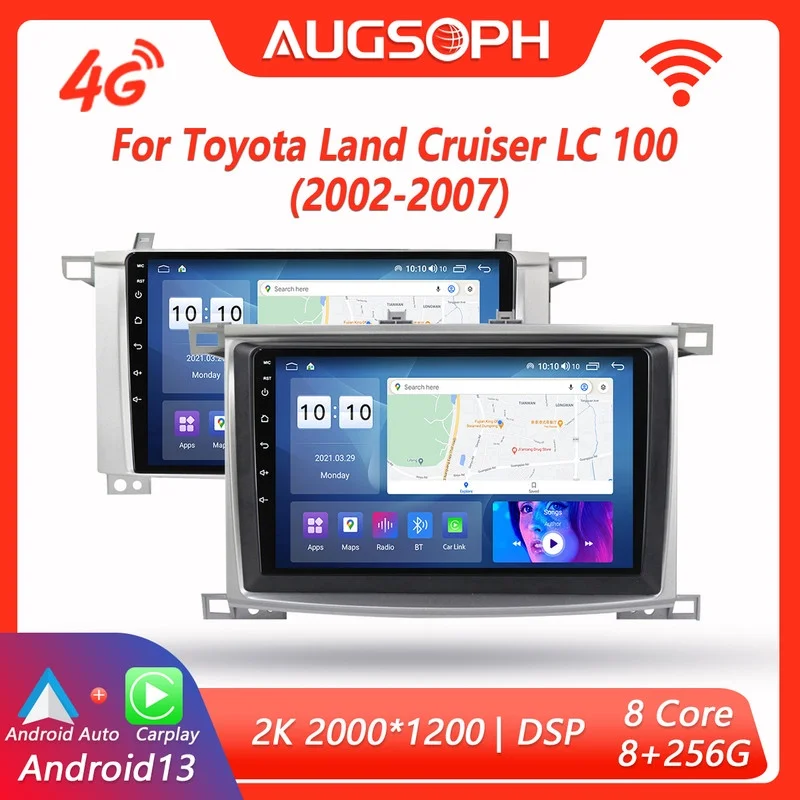 

Автомобильный радиоприемник Android 13 для Toyota Land Cruiser LC 100 2002-2007, 10-дюймовый мультимедийный плеер с 4G WiFi Carplay и 2Din